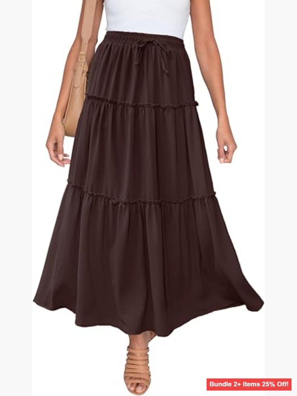 Maxi Tiered Skirt with Pockets, Elastic High Waist, Flowy A-Line Design